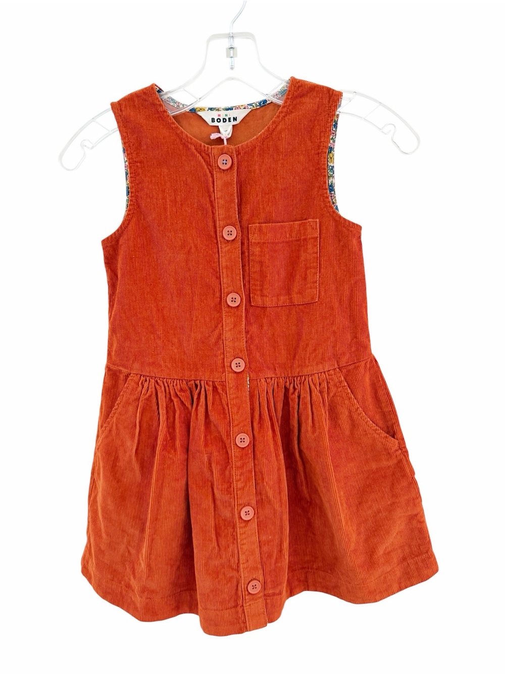 Mini Boden Girls' Burnt Orange Corduroy Button-Front Dress Size 6-7Y